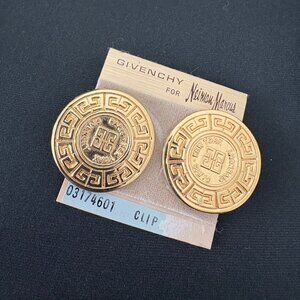 Authentic Vintage Givenchy Greek Key Medallion Earrings Clip On Style